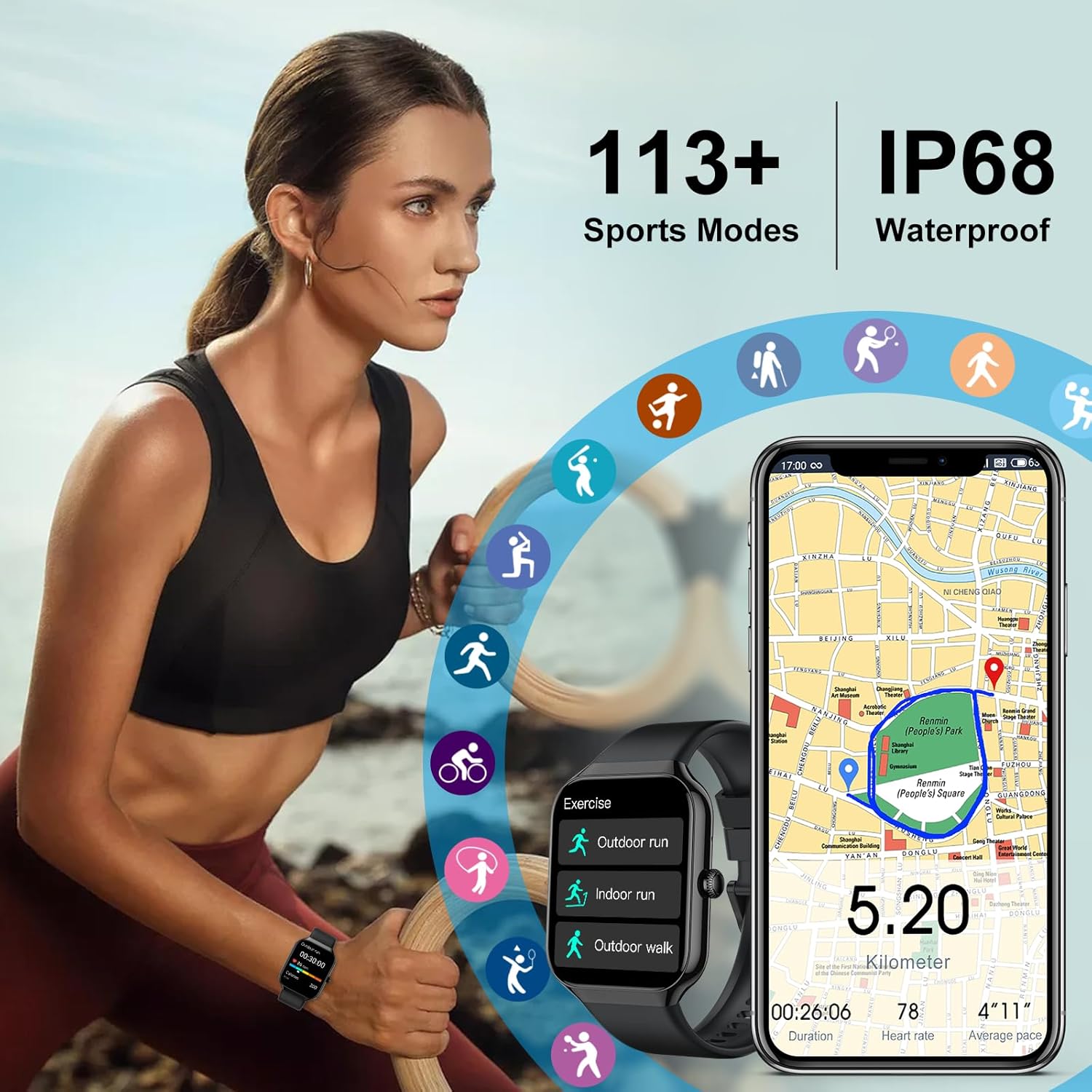 Smart Fitness Watch –  Heart Rate, Sleep & Activity Tracker, Call (IP68 Waterproof)